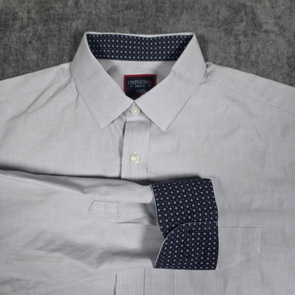 UNTUCKit Button Up Shirt Mens Medium Grey Micro Stripe Flip Cuff Long Sleeve M
